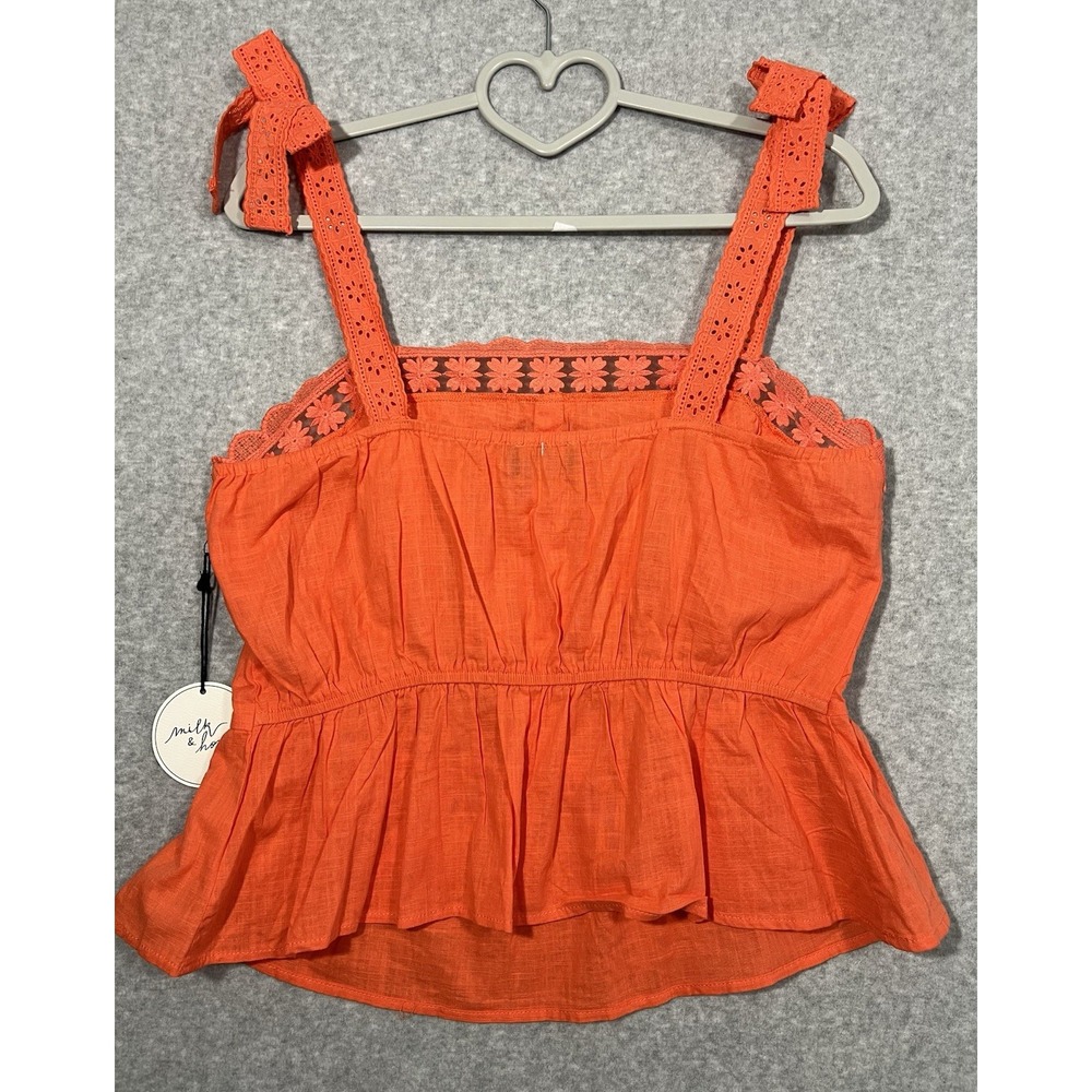 NWT Milk & Honey Coral Orange Lace Trim Peplum Tank Top Women's XL Boutique - Picture 3 of 11